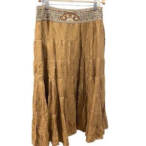 Kenar Womens Silk Maxi Skirt 12 Embellished Fairy Bead Ethereal Nomad Aesthetic